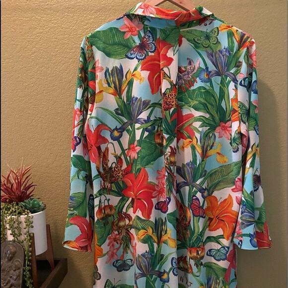 Linea Tropical Floral Button-Down Duster Size Med - Picture 5 of 7